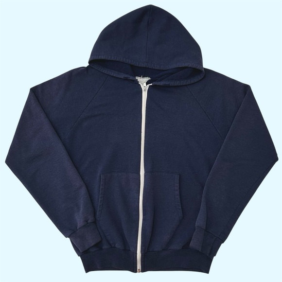 Vintage Other - Vintage 80s 90s Blank Full Zip Hoodie Faded Navy Small